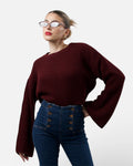 Πλεκτή κοντή μπορντό μπλούζα με ανοίγματα στα μανίκια