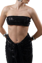 Σετ strapless top με φούστα και παγιέτες