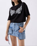 Blue denim mini skirt with cargo pockets