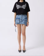 Blue denim mini skirt with cargo pockets