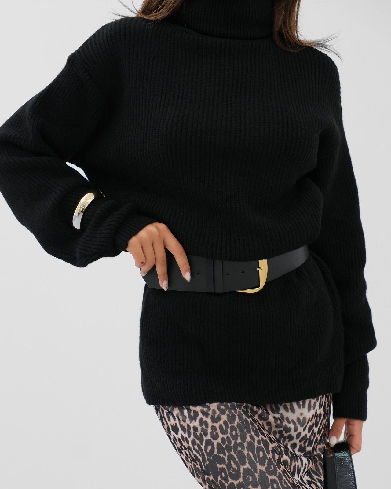 Μαύρη oversized πλεκτή τουνίκ με ζιβάγκο