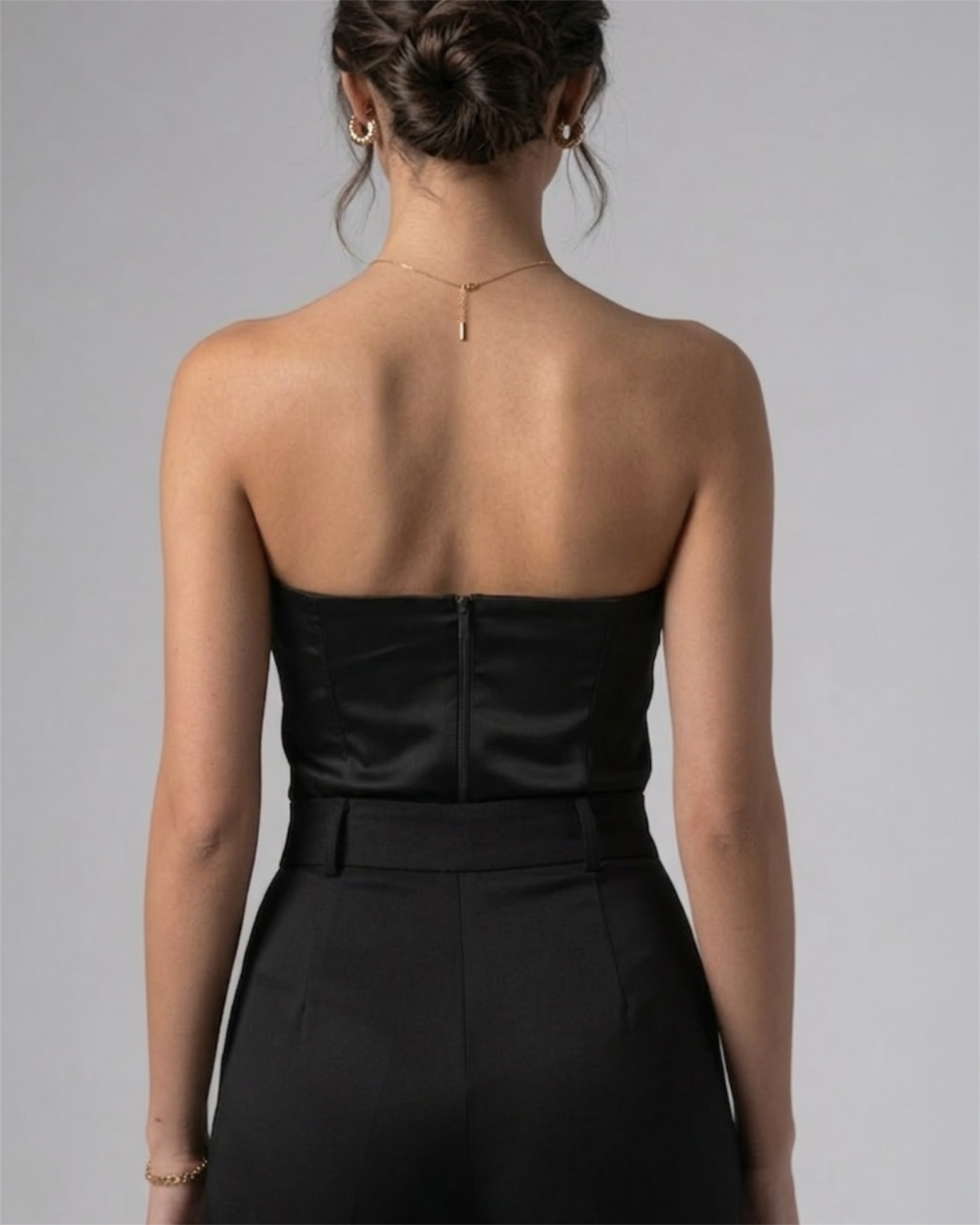 Black satin strapless with cups and zipper