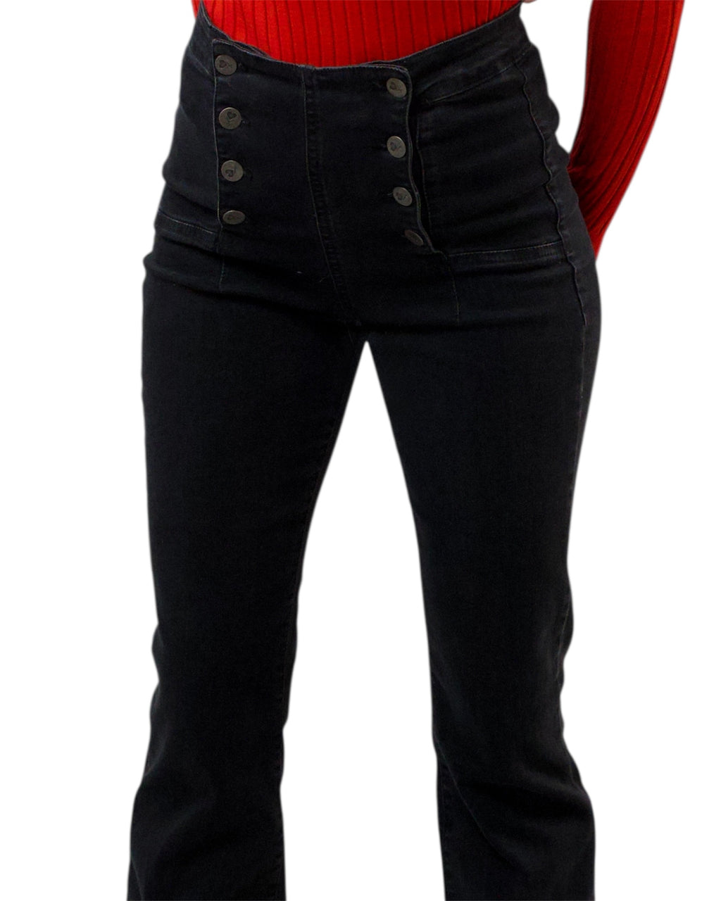 Μαύρο ελαστικό ψηλόμεσο τζιν καμπάνα