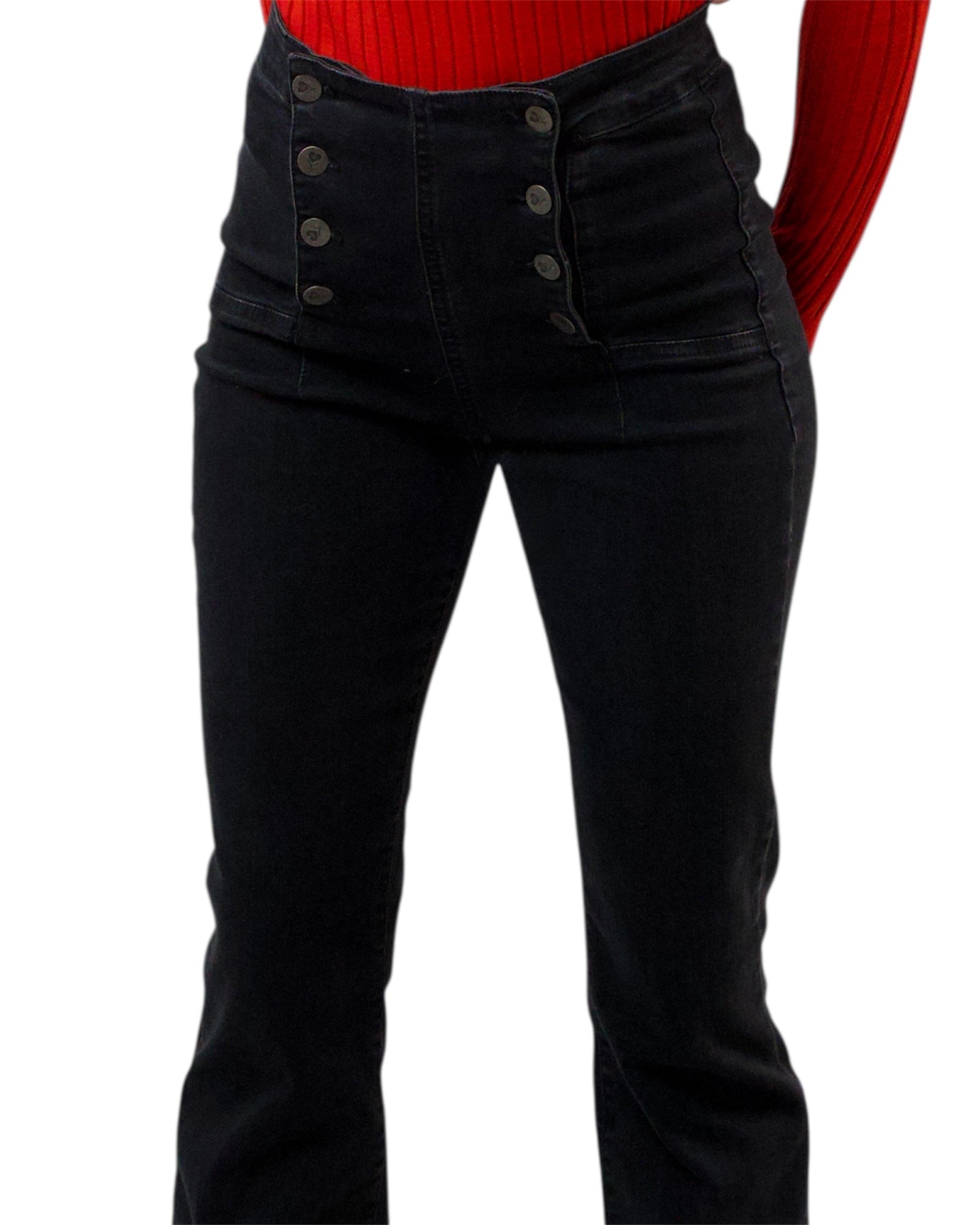 Μαύρο ελαστικό ψηλόμεσο τζιν καμπάνα