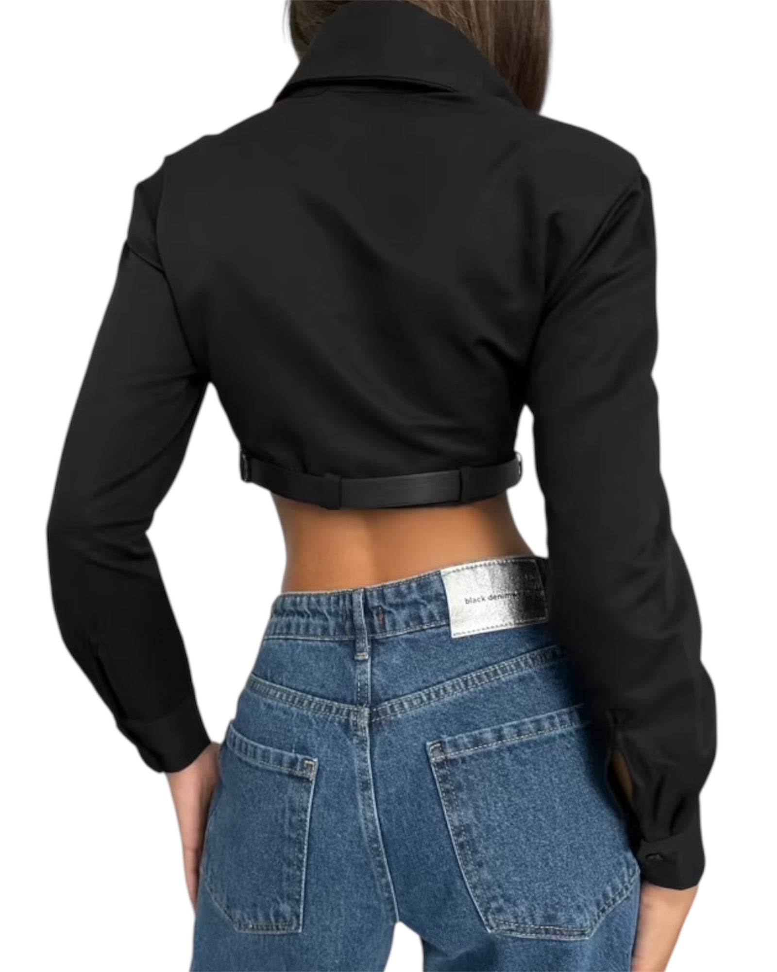 Μαύρο κοντό πουκάμισο με βάτες και ζώνη