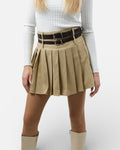 Beige pleated high-waisted shorts-skirt with double belt