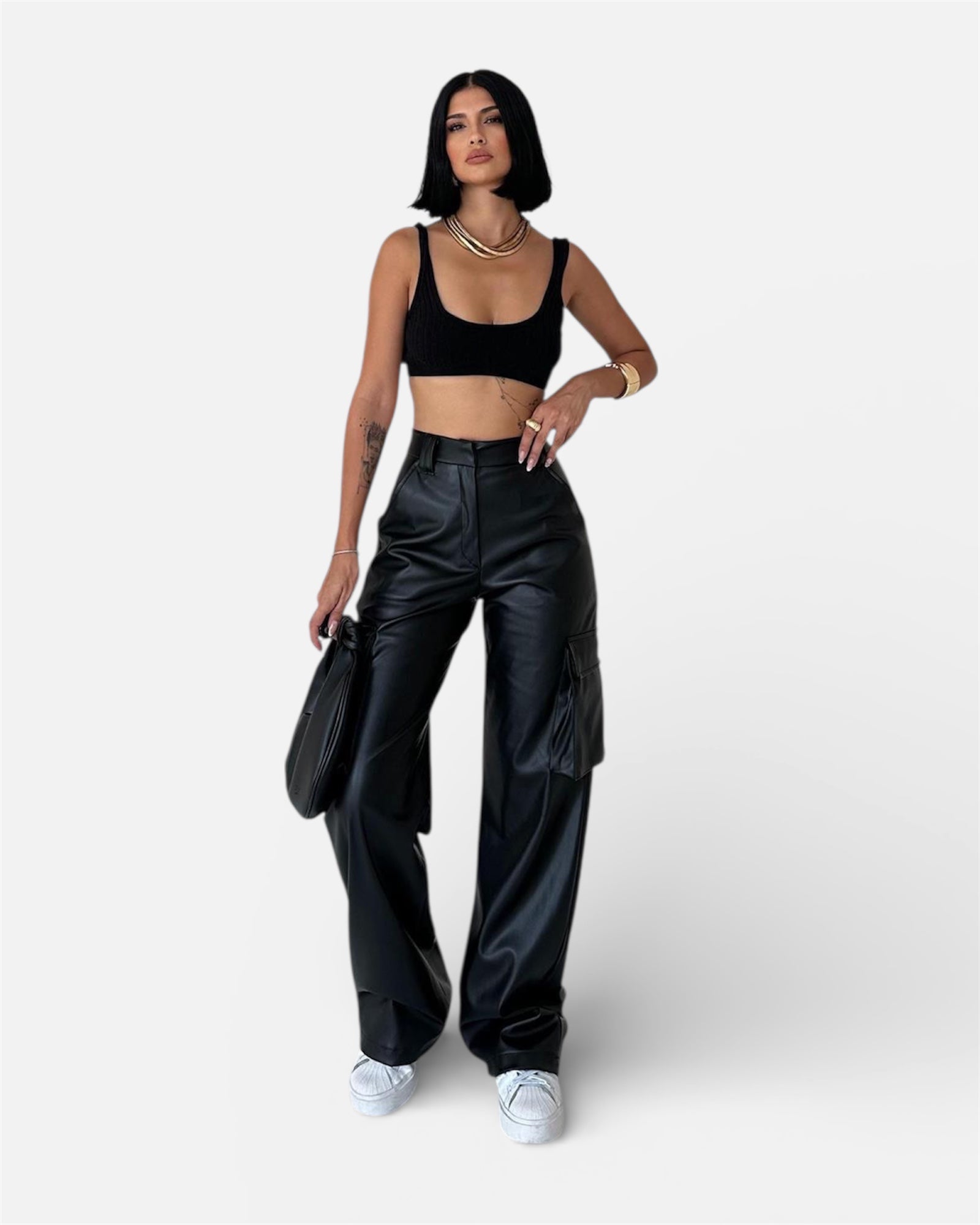 Παντελόνι δερματίνη με cargo τσέπες