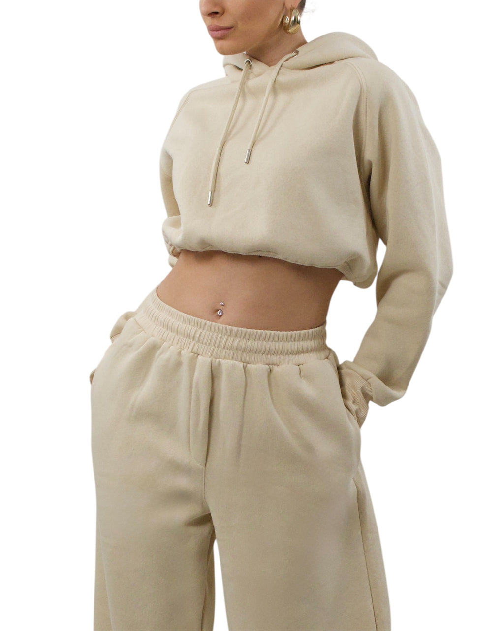 Σετ μπεζ oversized φόρμα με φούτερ