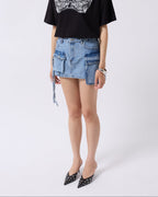 Blue denim mini skirt with cargo pockets