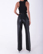 Μαύρο ψηλόμεσο φαρδύ δερμάτινη  παντελόνι