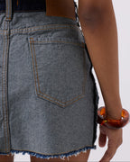 Μπλε denim μίνι φούστα με ανάποδες λεπτομέρειες
