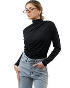 Μαύρη μπλούζα Ζιβάγκο με βολάν λεπτομέρειες