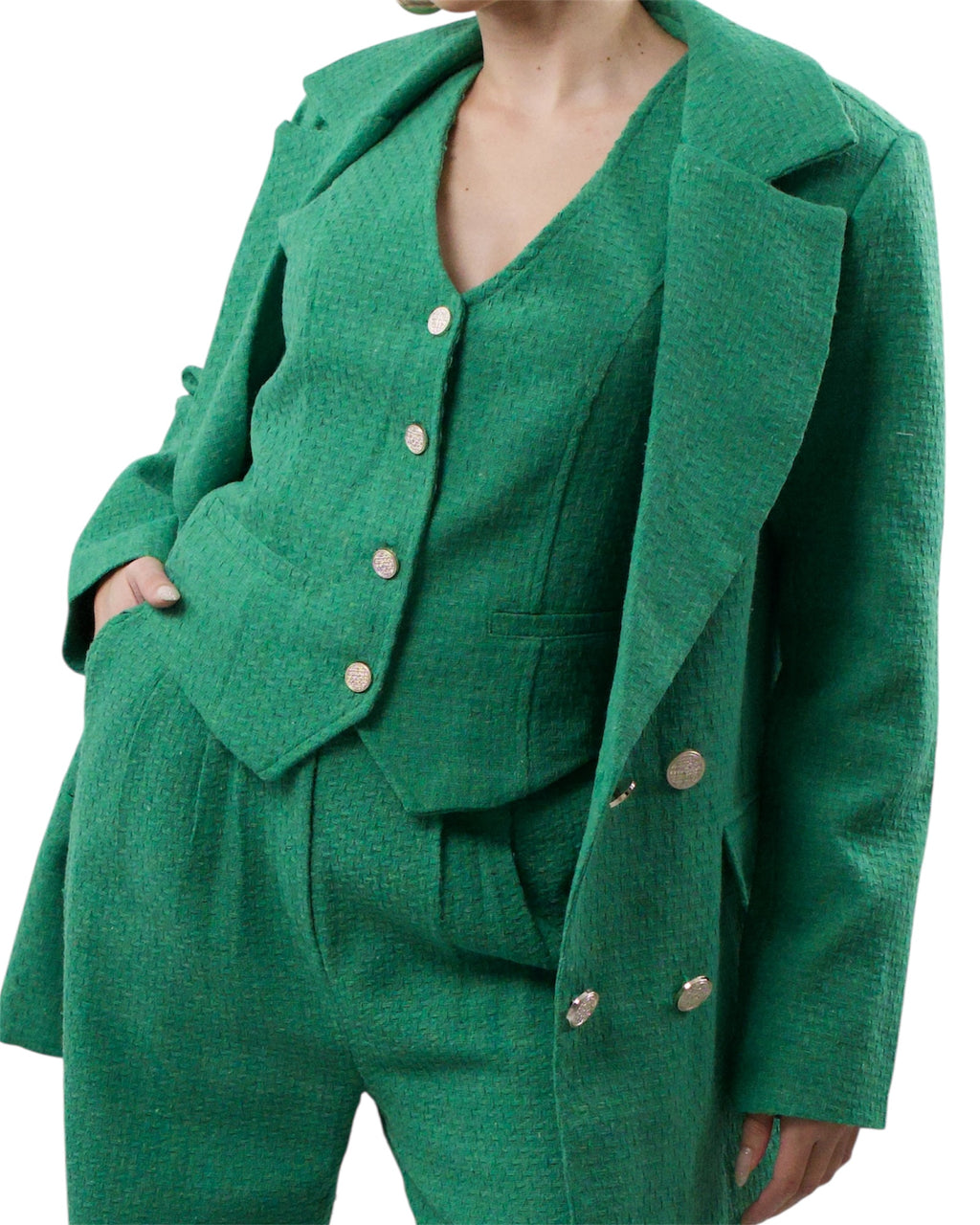 Green suit set with vest and pants