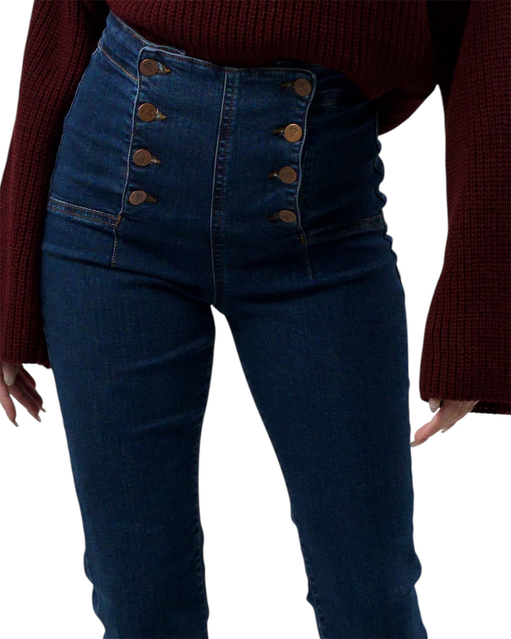 Μπλε ελαστικό ψηλόμεσο τζιν καμπάνα