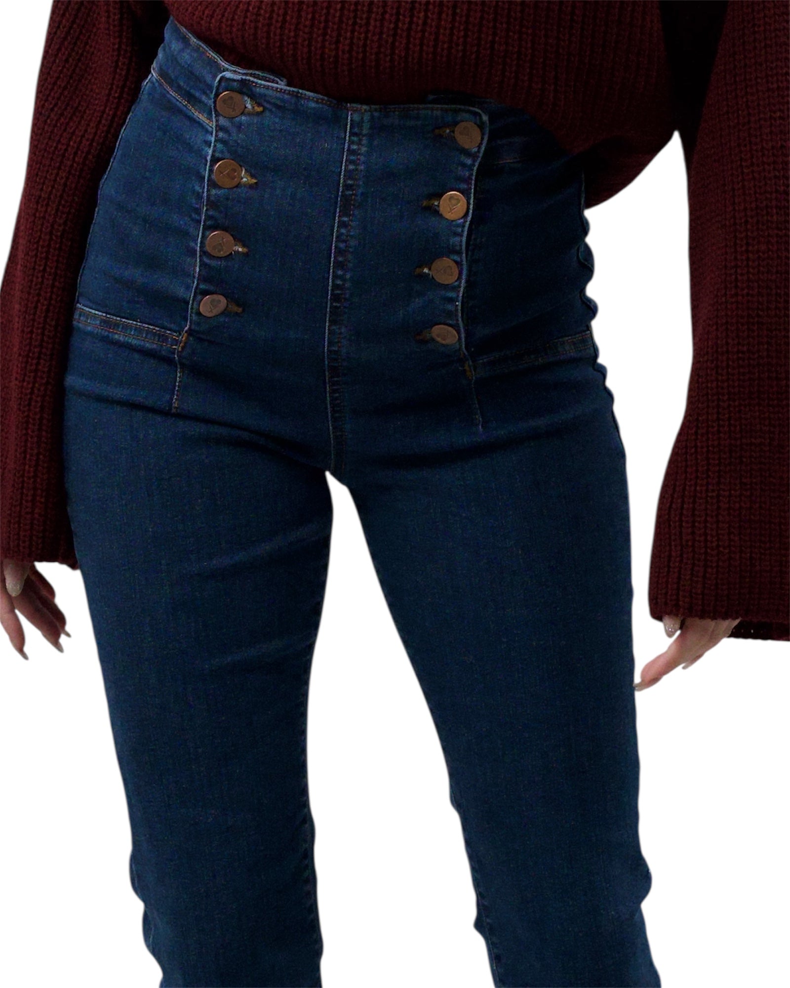 Μπλε ελαστικό ψηλόμεσο τζιν καμπάνα