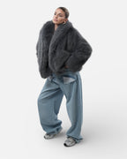 Γκρι oversized γούνα