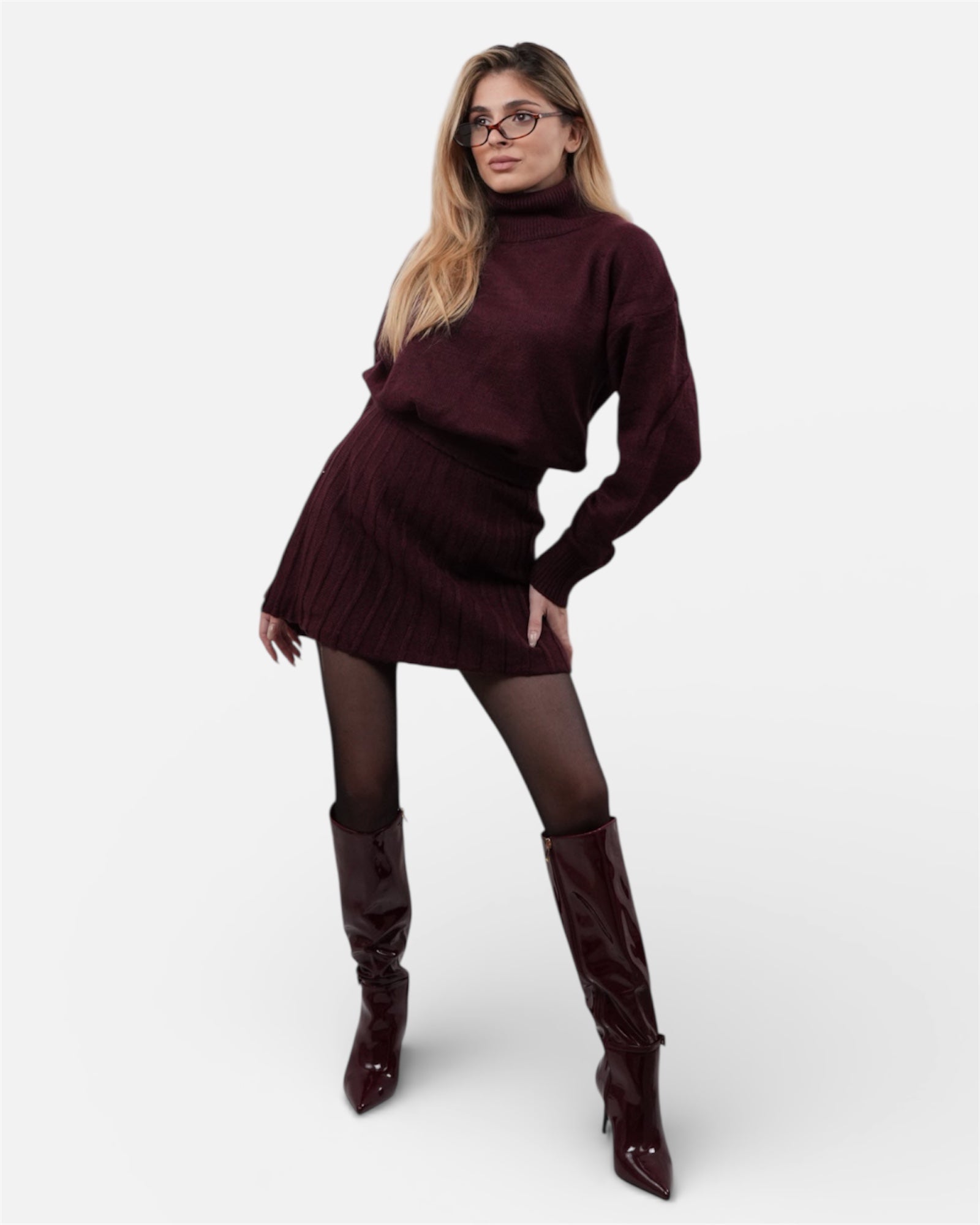 Σετ πλεκτό με ζιβάγκο και ψηλόμεση ελαστική φούστα