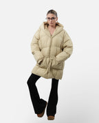 Μπεζ puffer μπουφάν με κουκούλα
