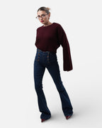 Μπλε ελαστικό ψηλόμεσο τζιν καμπάνα