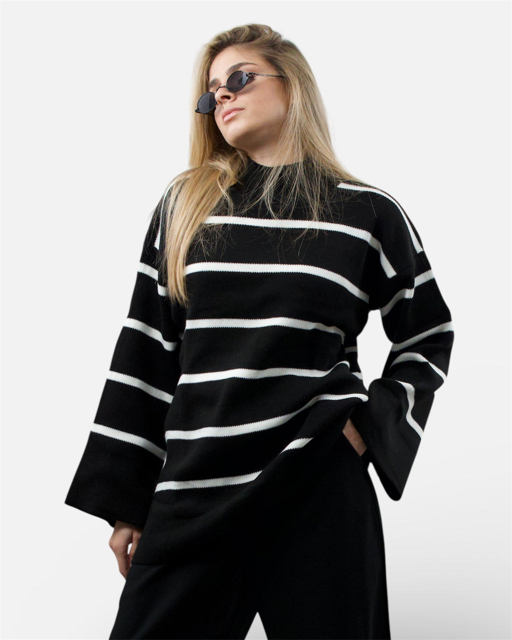 Oversized ριγέ πλεκτή μπλούζα