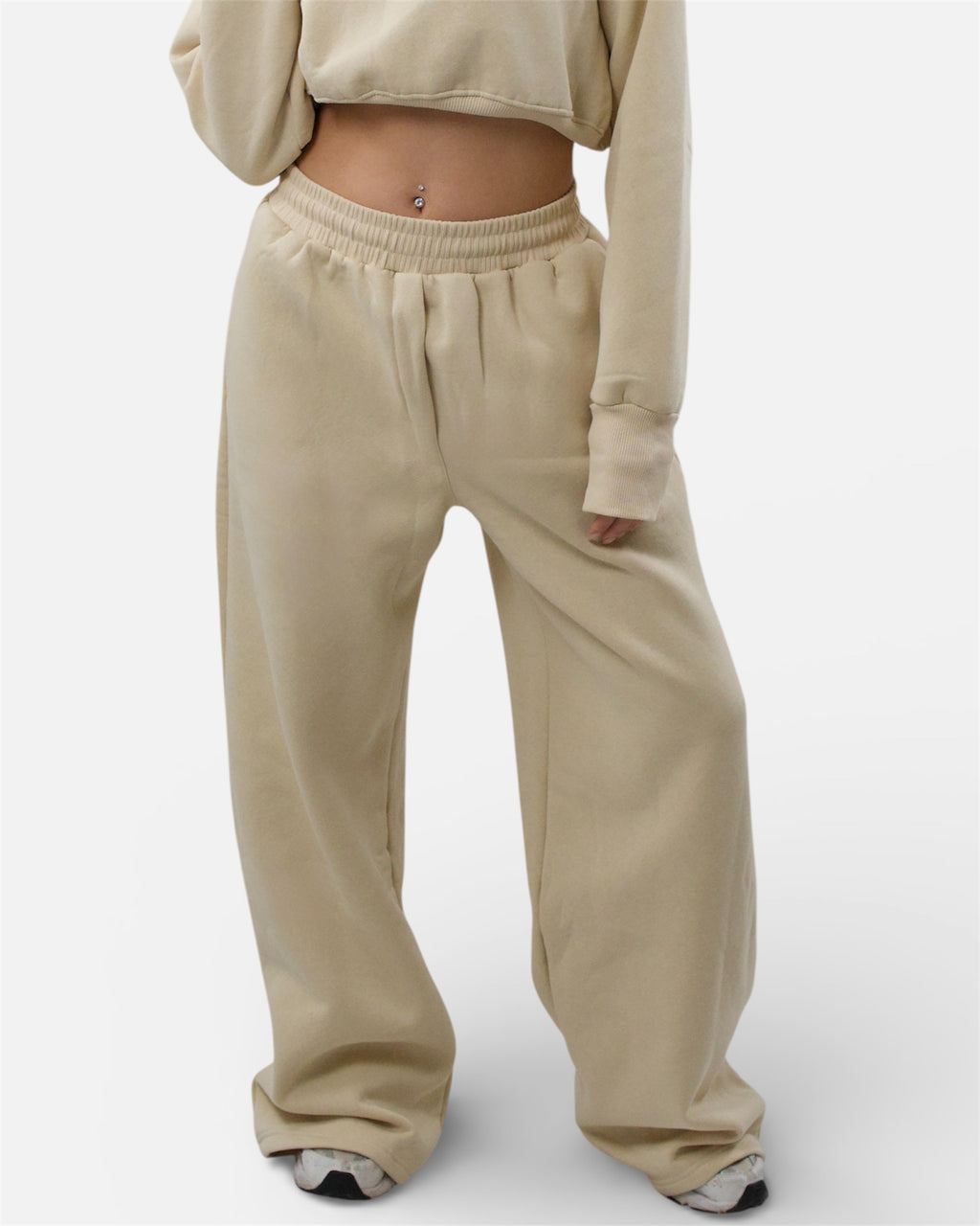 Σετ μπεζ oversized φόρμα με φούτερ