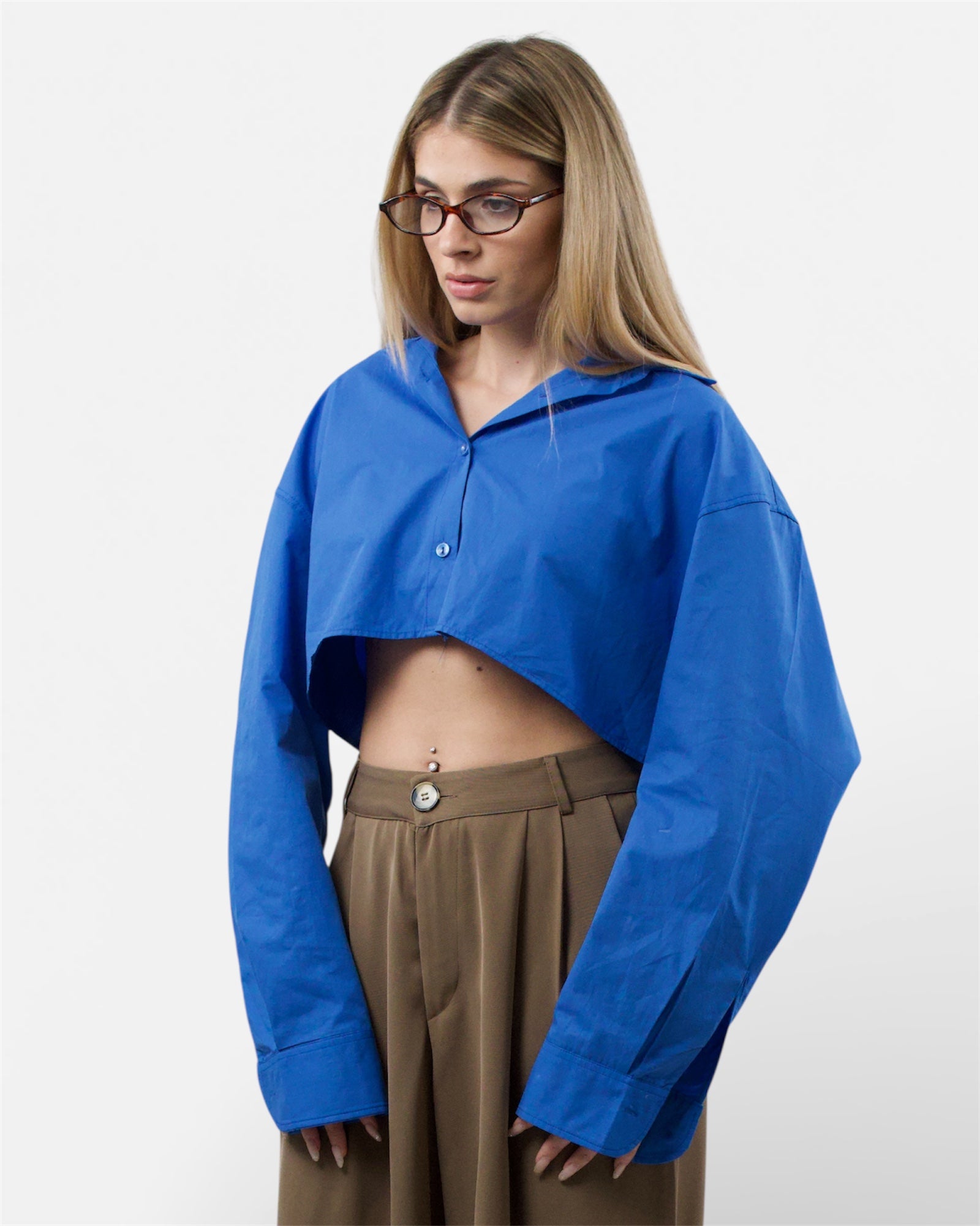Μπλε crop μπουκάμισο oversize