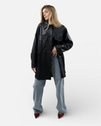 Δερμάτινο μακρύ μαύρο jacket με κουμπιά και τσέπες