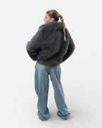 Γκρι oversized γούνα