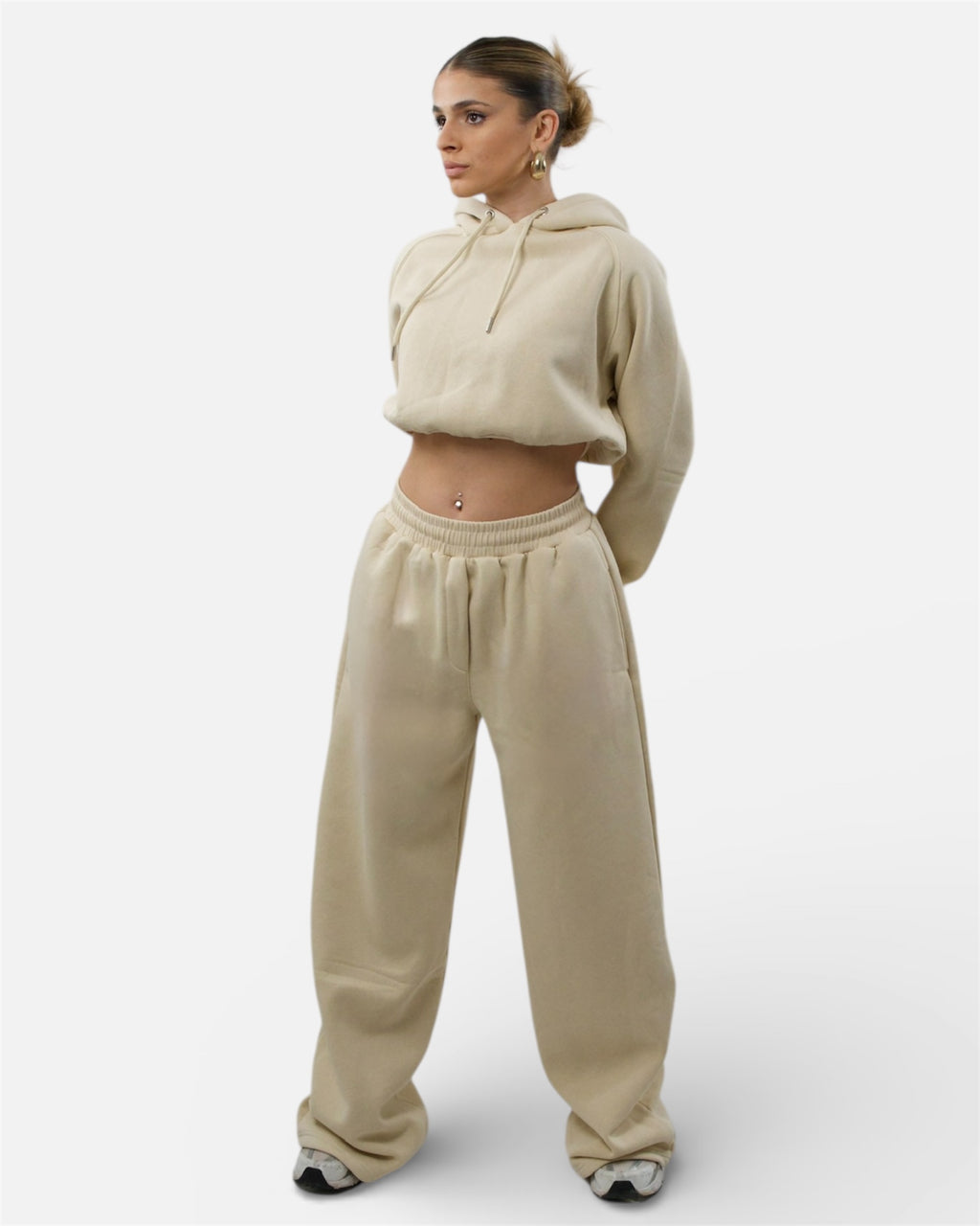 Σετ μπεζ oversized φόρμα με φούτερ