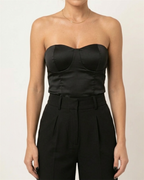 Σατέν μαύρο strapless με cups και φερμουάρ