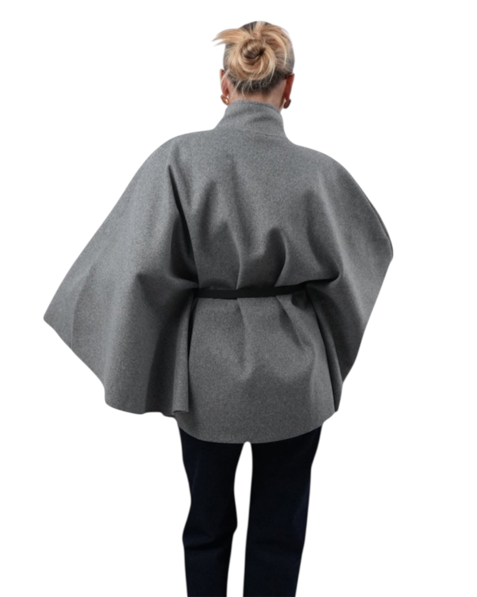 Γκρι καμπαρντίνα με ψηλό γιακά και ζώνη