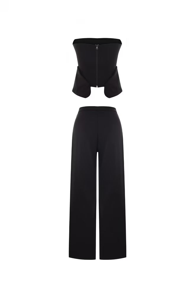 Σετ strapless μπλούζα με φερμουάρ και παντελόνι
