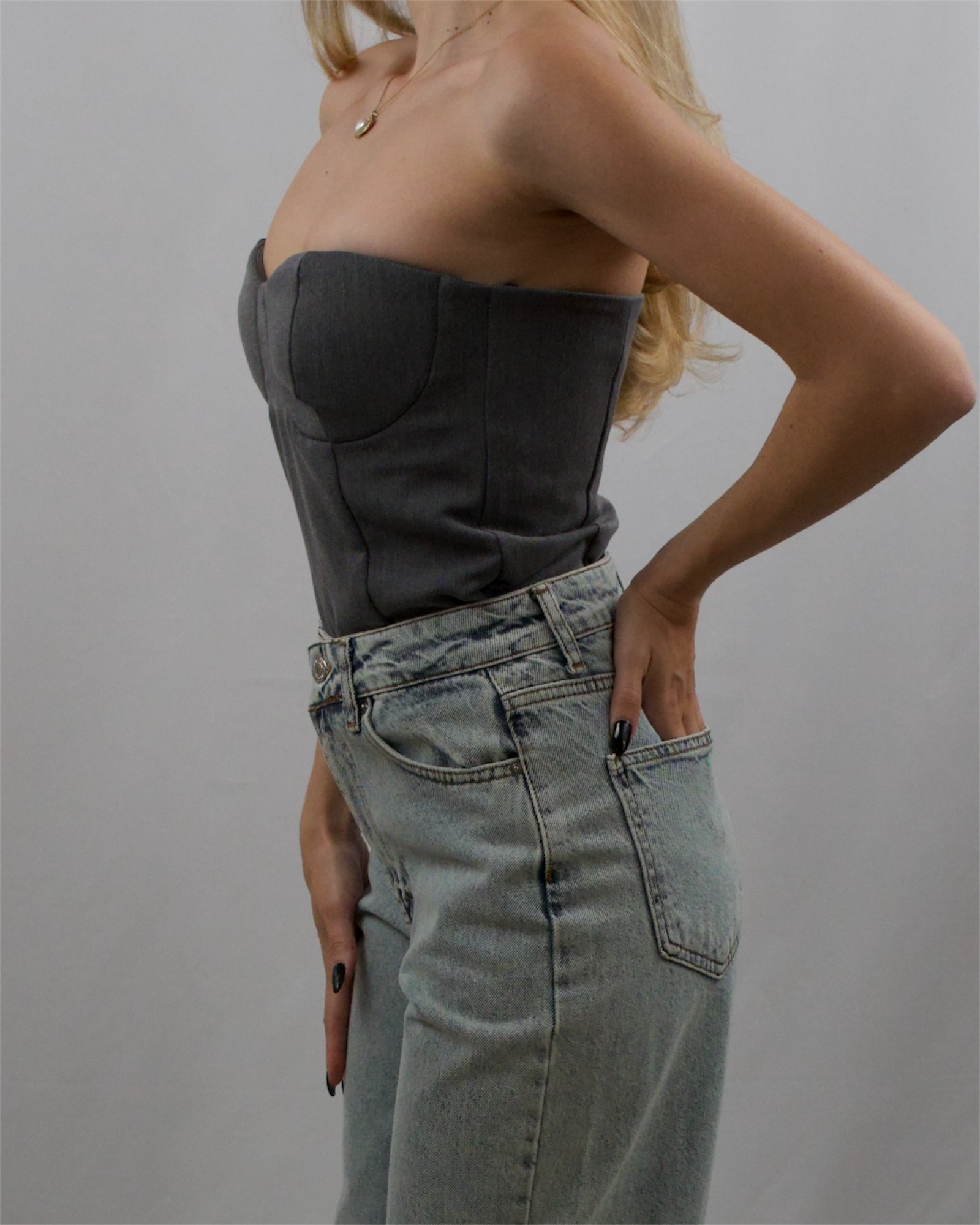 Gray corset with cups