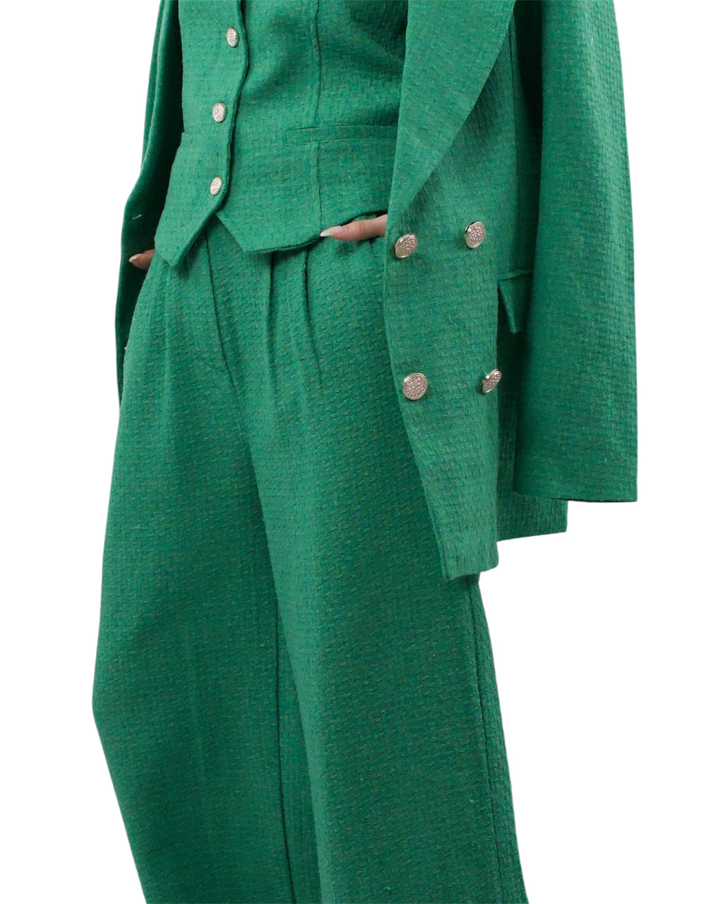 Green suit set with vest and pants