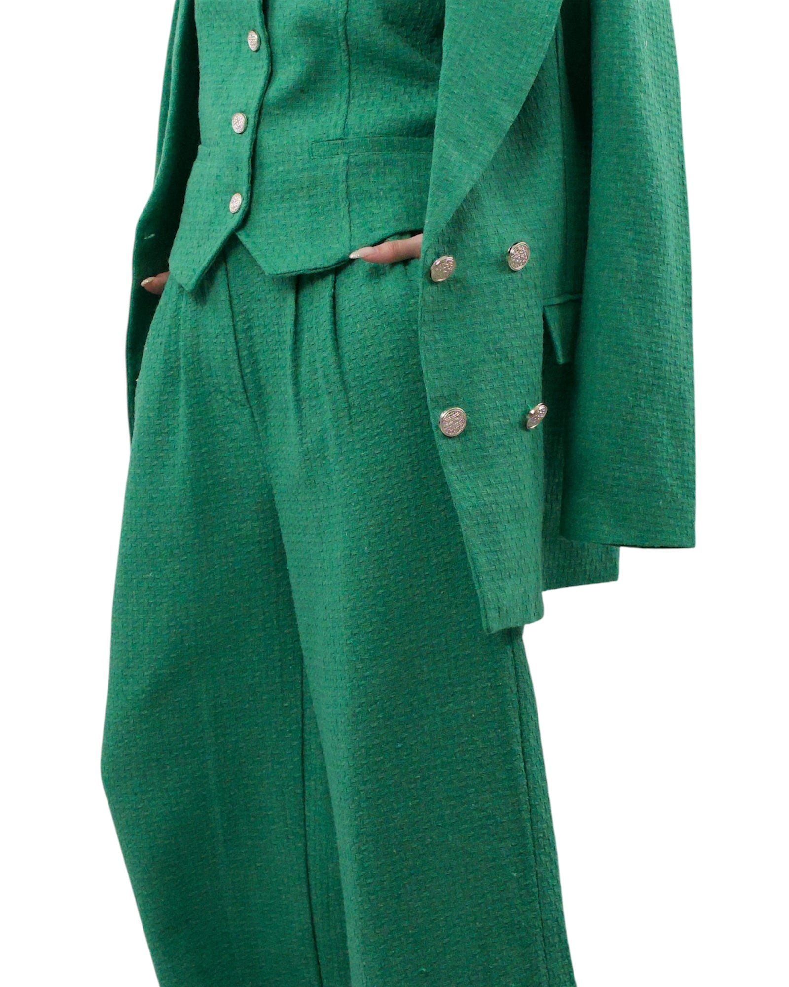 Σετ πράσινο κοστούμι με γιλέκο και παντελόνα