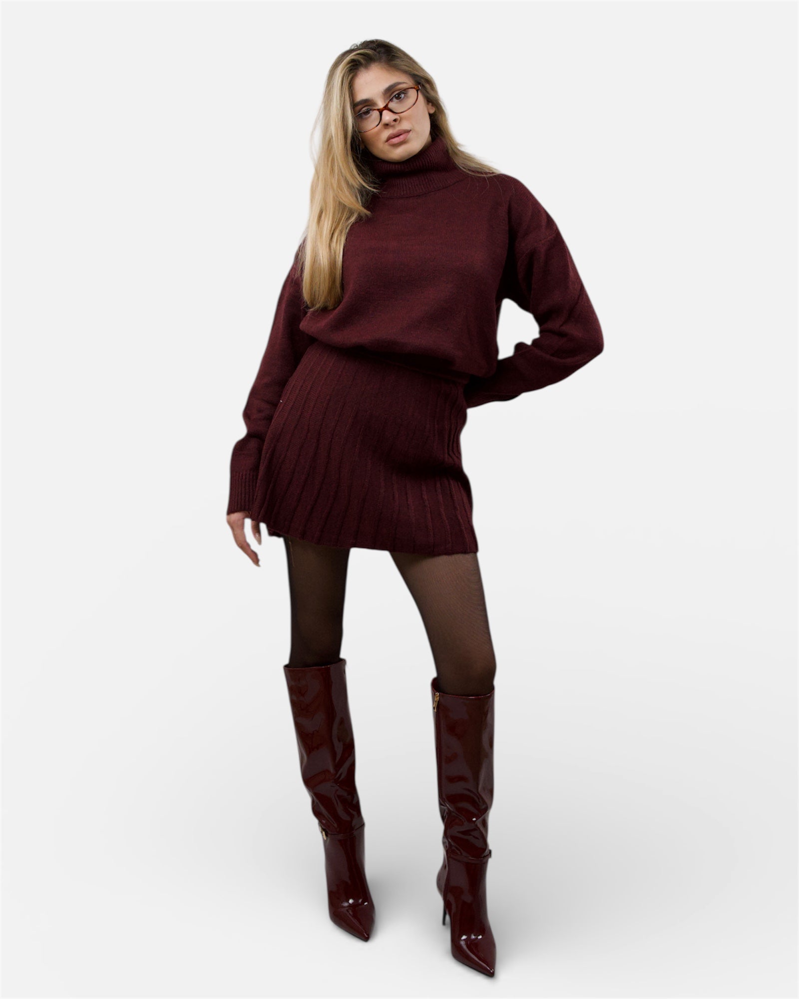 Σετ πλεκτό με ζιβάγκο και ψηλόμεση ελαστική φούστα