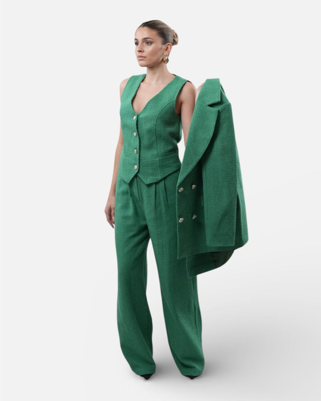 Green suit set with vest and pants