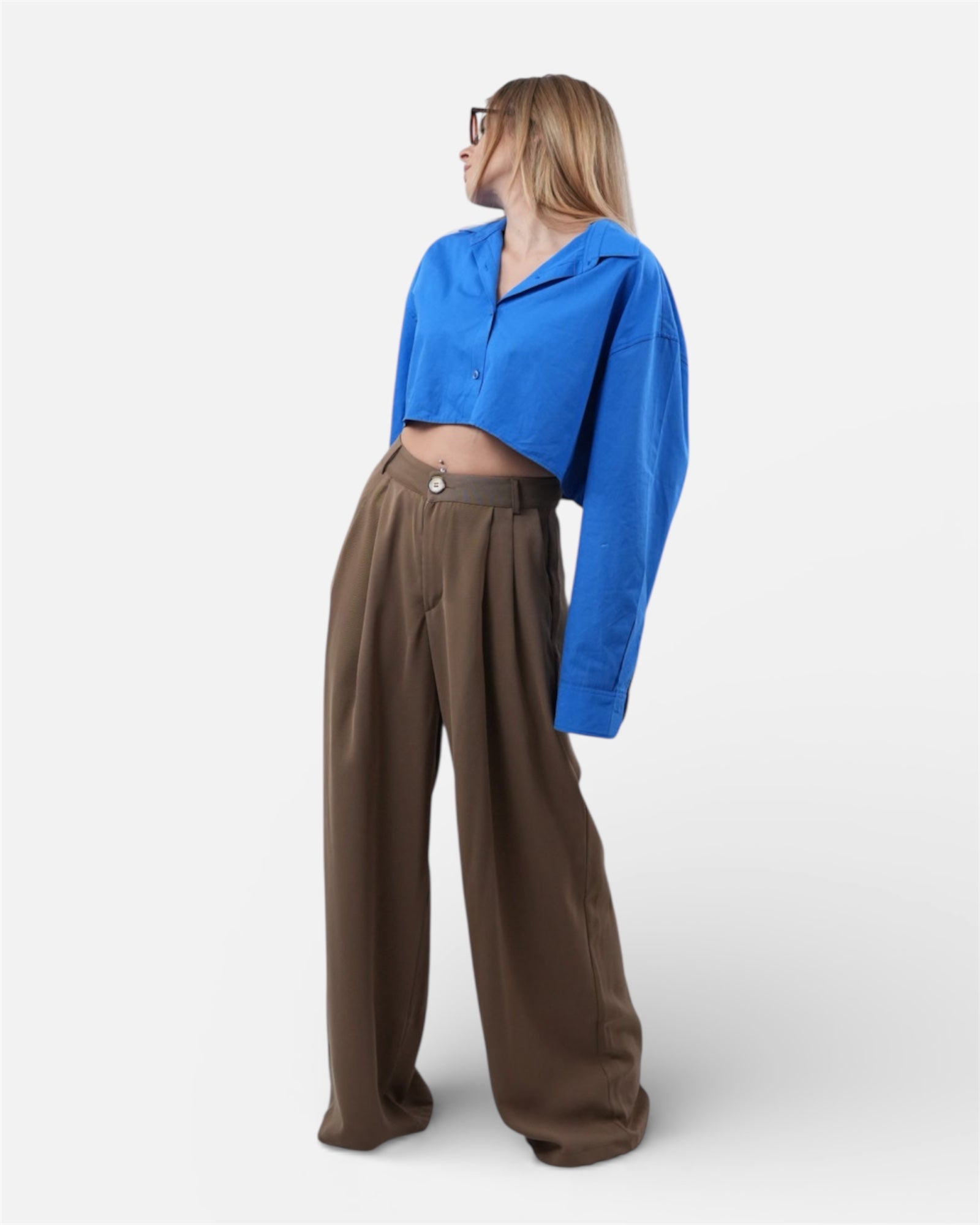 Μπλε crop μπουκάμισο oversize