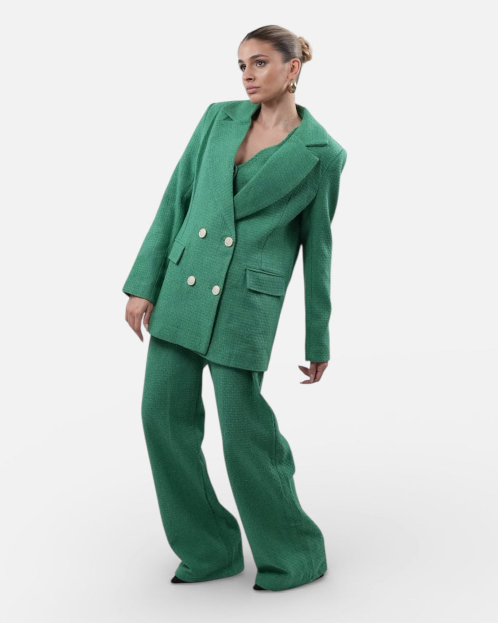 Green suit set with vest and pants