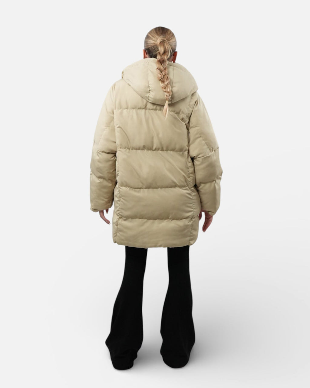 Μπεζ puffer μπουφάν με κουκούλα