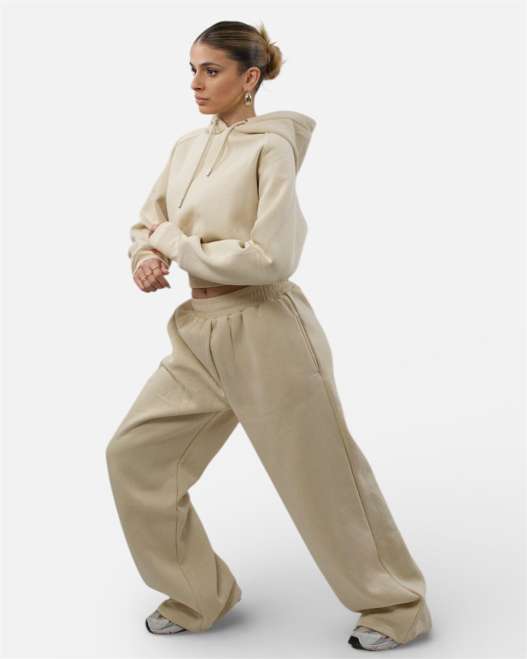 Σετ μπεζ oversized φόρμα με φούτερ