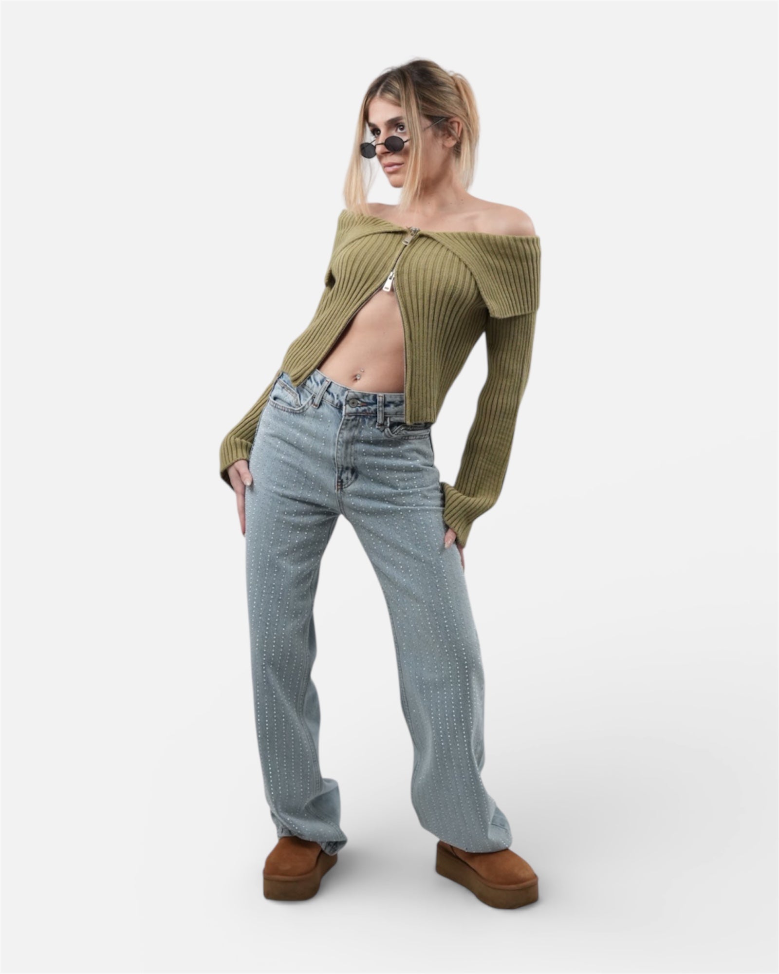 Πλεκτή μπλούζα/ζακέτα με έξω ώμους