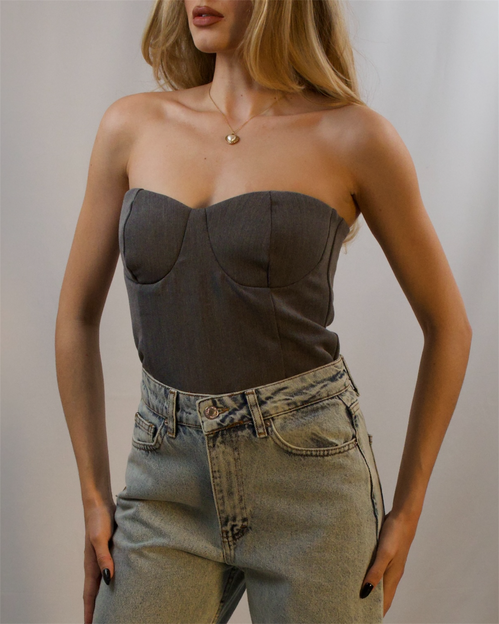 Gray corset with cups