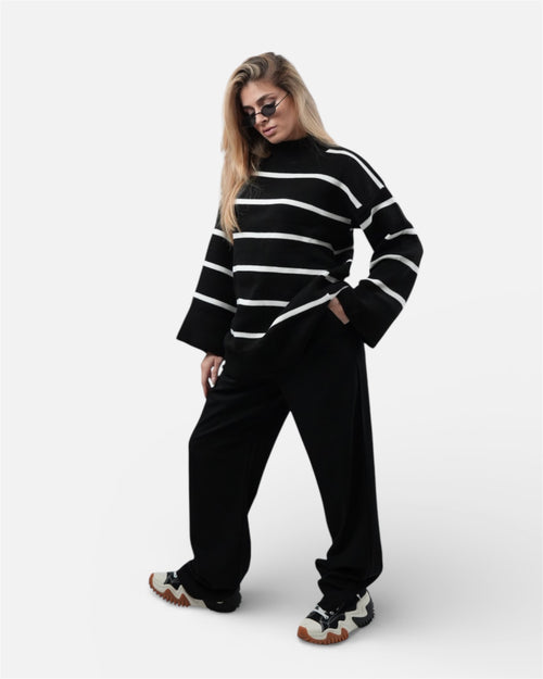 Oversized ριγέ πλεκτή μπλούζα