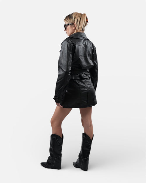 Δερματίνη μαύρο jacket με ζώνη