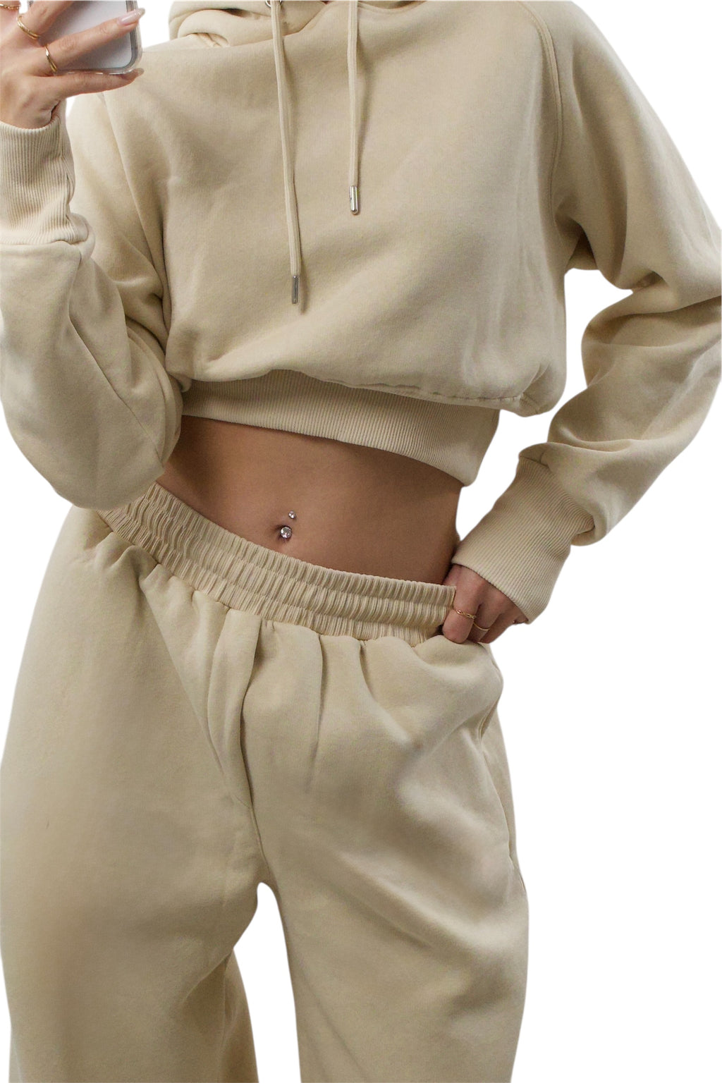 Σετ μπεζ oversized φόρμα με φούτερ