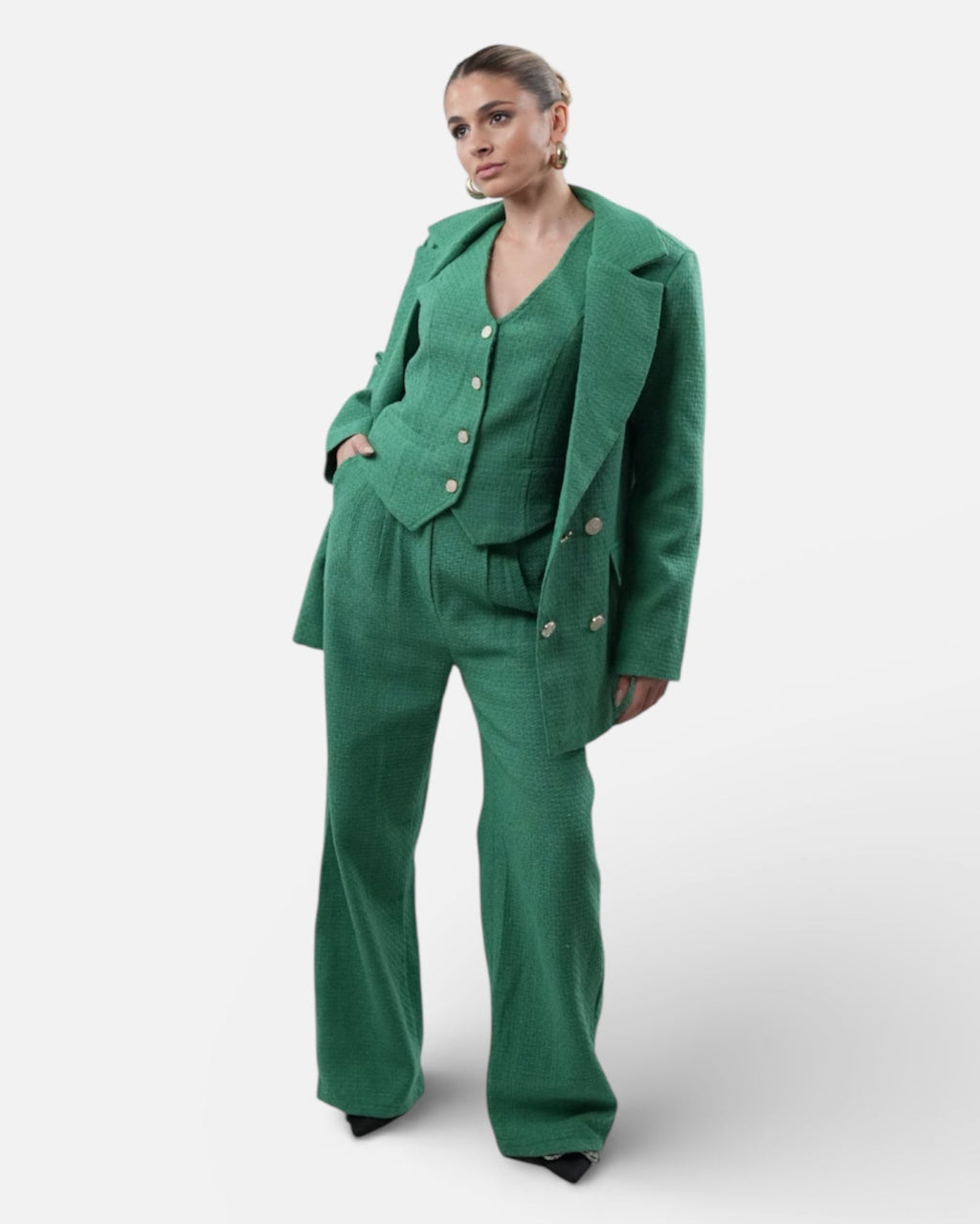 Green suit set with vest and pants